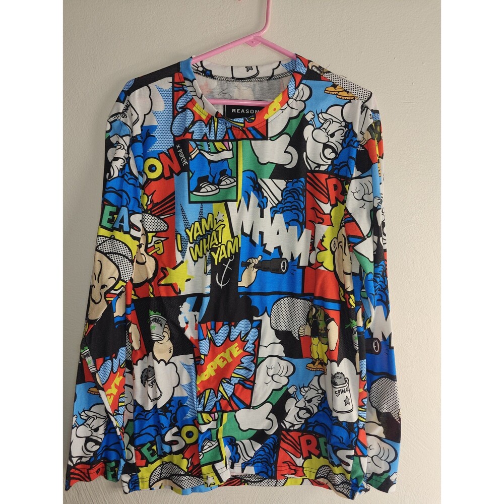 Reason Brand X Popeye Long Sleeve Cartoon Shirt Men's Large